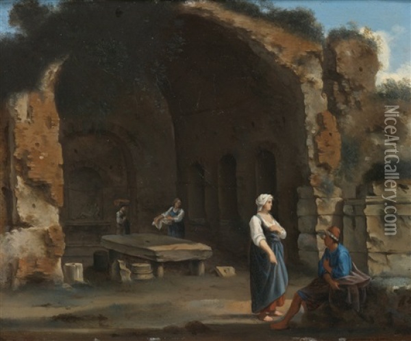 Figures At The Cave Of Egeria Oil Painting - Warnard van Rysen