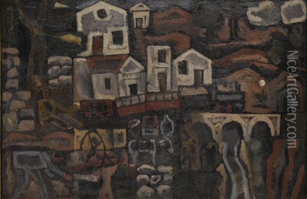 The Village Oil Painting - Joaquin Torres-Garcia