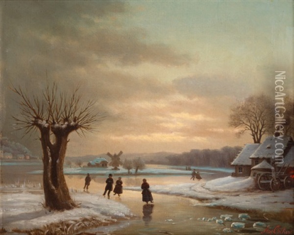 Eisvergnugen Oil Painting - August Oelkers