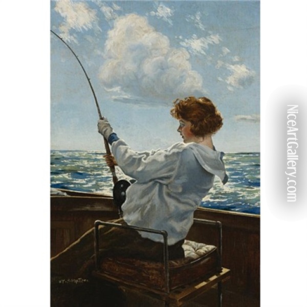 Reeling One In Oil Painting - Henry Sumner (HY) Watson