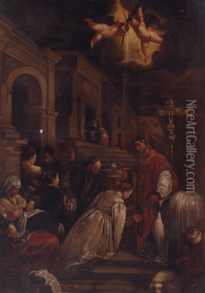 The Baptism Of Saint Ludmilla Oil Painting - Jacopo dal Ponte Bassano