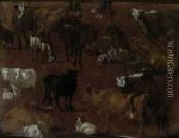 Tierstudien (rinder Und Schafe). Oil Painting - Johan Heinrich Roos