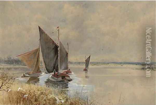 Wherries on the Broads Oil Painting - George Parsons Norman