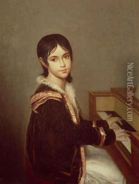 The Artists Daughter at the Piano Oil Painting - Domingos Antonio de Sequeira