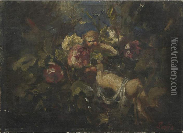 Putti Et Fleurs Oil Painting - Jean-Pierre Lays