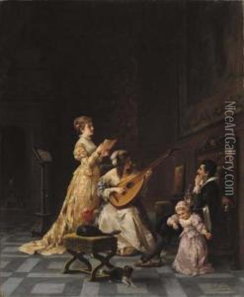 Lezione Di Musica Oil Painting - Luigi Crosio