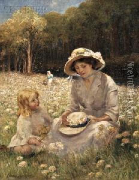 Gathering Flowers In The Field Oil Painting - Horace Middleton