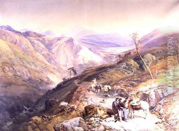 Glenshee from the Devils Elbow, Aberdeenshire, looking towards the Spital, 1853 Oil Painting - Thomas Miles Richardson