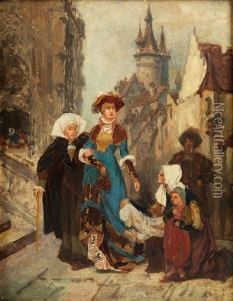 Die Almosenspende Oil Painting - Robert Julius Beyschlag