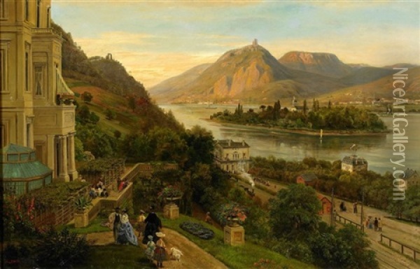 Sommaridyll Vid Rhenfloden Oil Painting - Henry Lewis