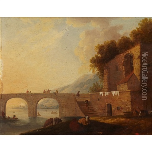 Figures Among Ruins Along An Aqueduct Oil Painting - Johann Friedrich Weitsch
