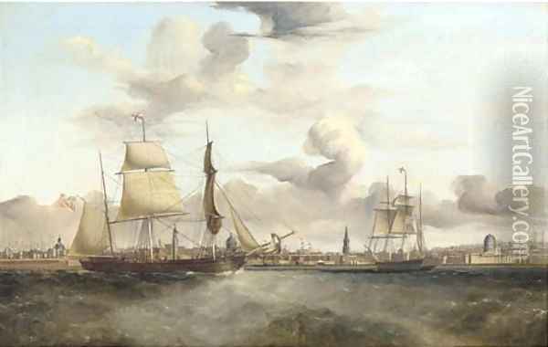 The three-masted barque Orkney Lass in two positions off the waterfront at Liverpool Oil Painting - William Kimmins McMinn