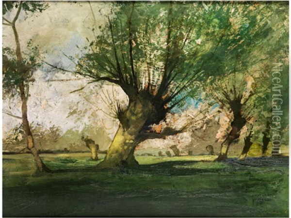 Sommerliche Landschaft Mit Baumen Oil Painting - Anton Mueller-Wischin
