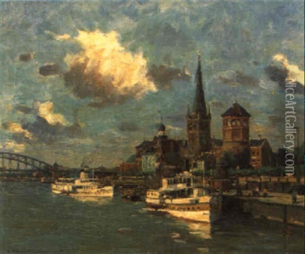 Blick Auf Dusseldorf Oil Painting - Wilhelm Hambuechen