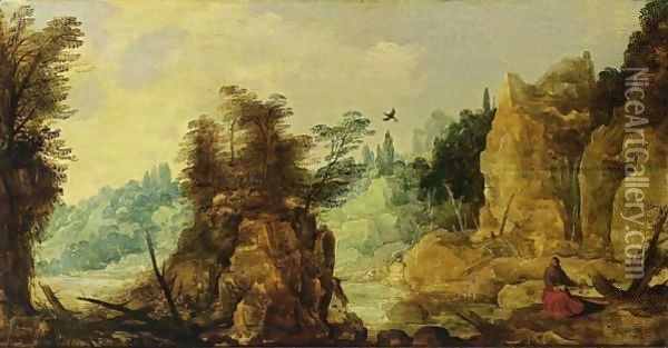 An Extensive River Landscape With Elijah Fed By The Ravens Oil Painting - Josse de Momper