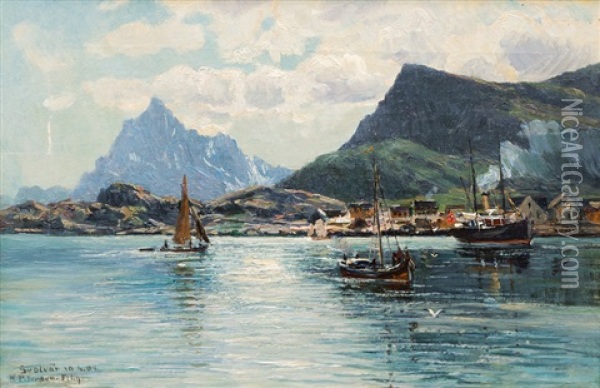 View Of Svolvaer - Lofoten Oil Painting - Heinrich Petersen-Flensburg