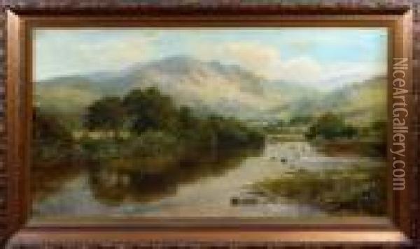 In The Llugvy Valley, North Wales Oil Painting - Daniel Sherrin