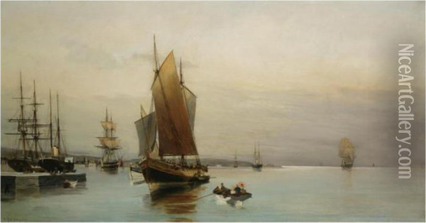 Ships Arriving At Port Oil Painting - Constantinos Volanakis