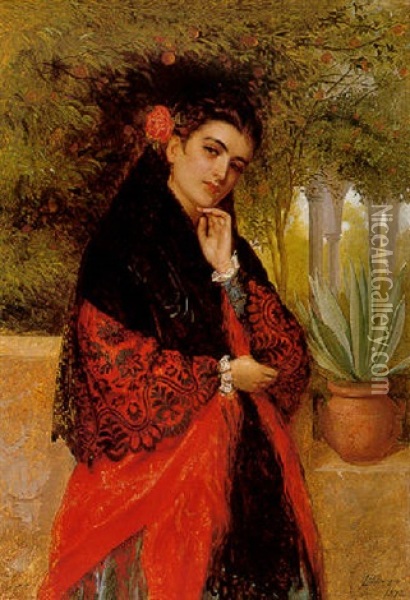 The Spanish Beauty. Reverie Oil Painting - John Bagnold Burgess