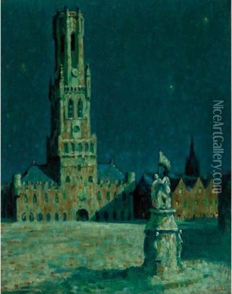 Market Square, Bruges Oil Painting - John Young Johnstone