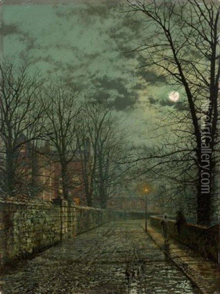 Rue Apres La Pluie Au Clair De Lune Oil Painting - John Atkinson Grimshaw