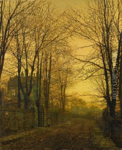 October After Glow Oil Painting - John Atkinson Grimshaw