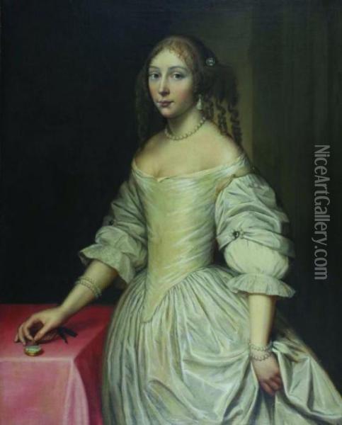 Portrait Of A Lady In A White Dress Oil Painting - Sir Peter Lely