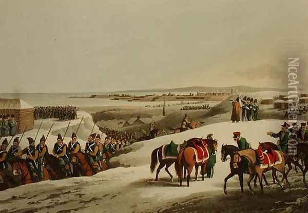 The Allies before Dantzic in Winter, from 'Historic, Military and Naval Anecdotes', 1818 Oil Painting - John Heaviside Clark