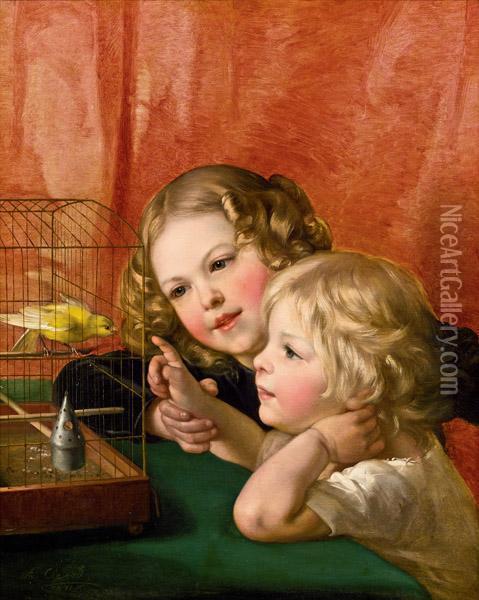Spiel Am Vogelkafig Oil Painting - Alexander Clarot