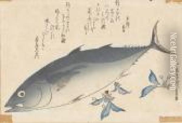Fisch. Oil Painting - Utagawa or Ando Hiroshige