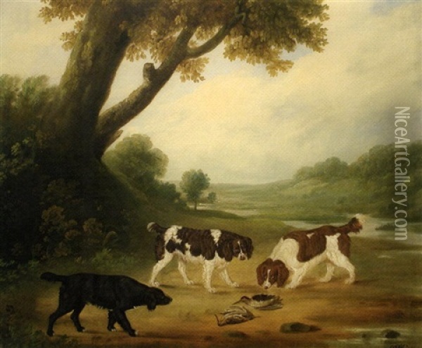 Three Spaniels With The Day's Catch Oil Painting - Edmund Ward (E. W.) Gill