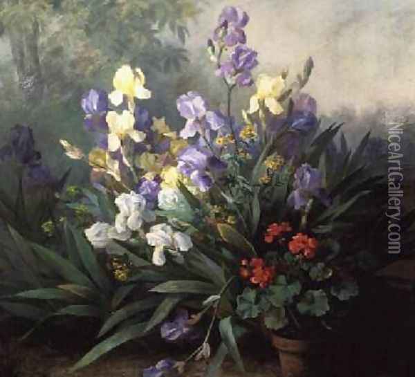 Floral Landscape with Irises Oil Painting - Barbara Koch