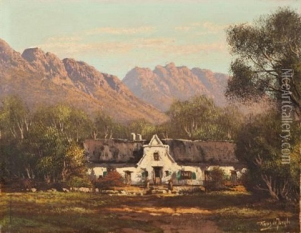 A Cape Cottage Beneath Mountains Oil Painting - Tinus de Jongh