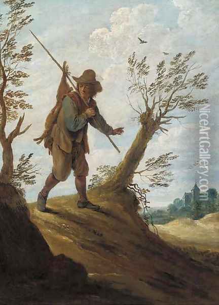 A landscape with a hunter returning with his game Oil Painting - David The Younger Teniers