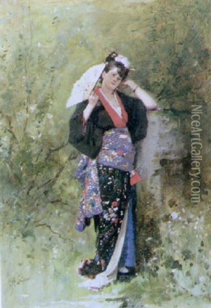 Japanese Beauty Oil Painting - Philippe Jacques Linder