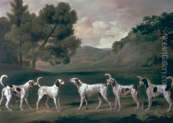 Foxhounds in a landscape, 1762 Oil Painting - George Stubbs