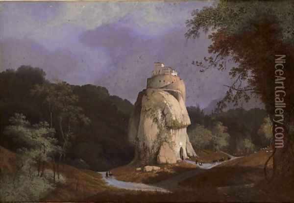 View of a monastery on a rocky hill Oil Painting - Henri Knip