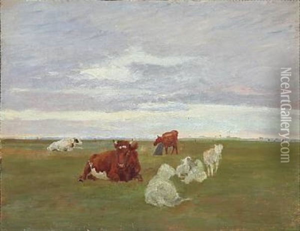 Koer Og Faar Paa Saltholm Oil Painting - Theodor Philipsen