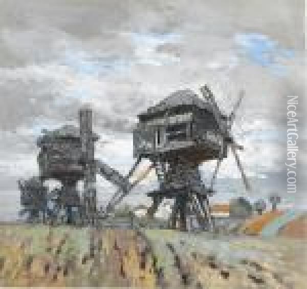 Windmills Oil Painting - Konstantin Ivanovich Gorbatov