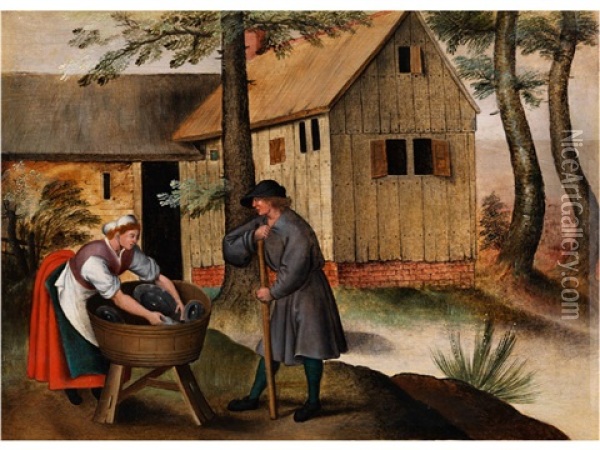 Gansehirte Und Bauerin Oil Painting - Pieter Brueghel the Younger