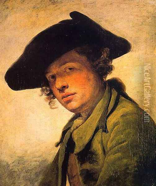 A Young Man in a Hat 1750s Oil Painting - Jean Baptiste Greuze
