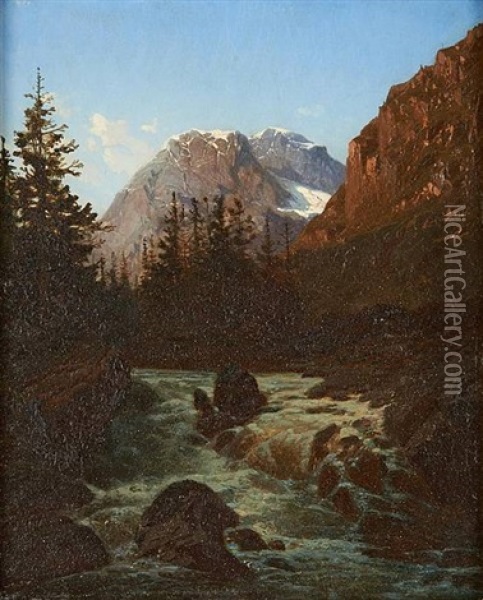 Torrent Sur Fond De Glacier Oil Painting - Jean Francois Xavier Roffiaen
