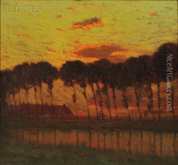 Sunset Through A Row Of Trees Oil Painting - Charles Warren Eaton