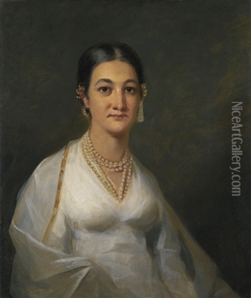 Portrait Of A Young Indian Woman, Half-length, In A White Dress, With Pearl Earrings And A Pearl Necklace Oil Painting - Sir Henry Raeburn