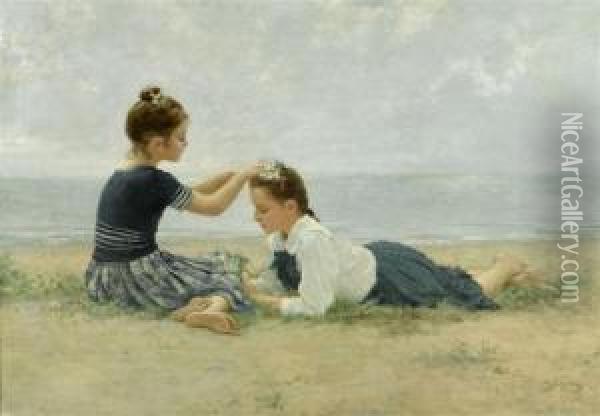 Two Girls On A Beach Oil Painting - Hermann Seeger