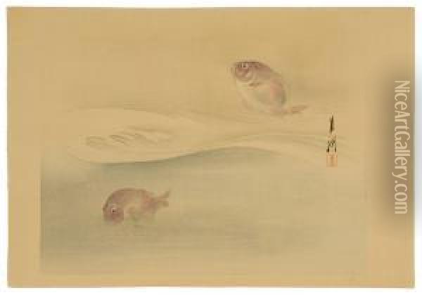 Depicting Two Fish. Oil Painting - Ogata Gekko