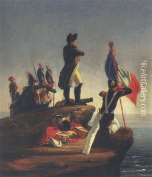 Napoleon Og Hans Soldater Som Fra Elba Kigger Ud Over Havet Oil Painting - Albert Kuchler
