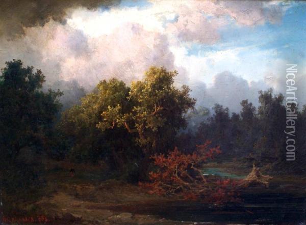 Baumbestandene Landschaft Bei Abziehendem Gewitter Oil Painting - Josef Brunner