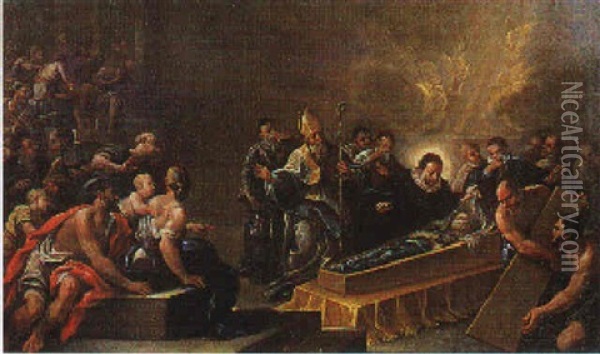 San Francesco Borgia Davanti Al Corpo Della Regina Isabella Di Castiglia Oil Painting - Paolo de Matteis