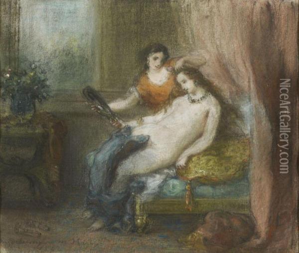Jeune Femme A Sa Toilette, Ou La Toilette De Psyche Oil Painting - Eugene Delacroix